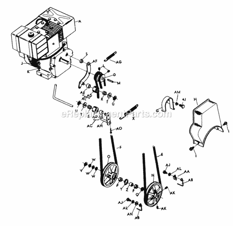 Lawn Boy Snowblowers Engine, Primary Drive & Clutch Diagram and Parts List for 2680B 300000001-399999999 - 1973 Lawn Boy Snow Blower